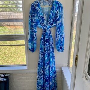 Fashion Nova Blue Chiffon Maxi Dress